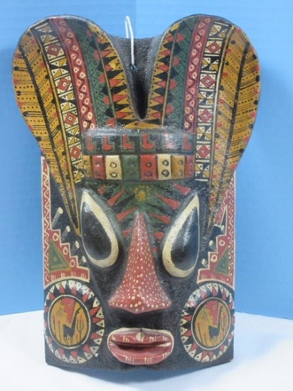 Peruvian Hand Carved Convex Solid Wood Face Mask Detail Hand Painted Design