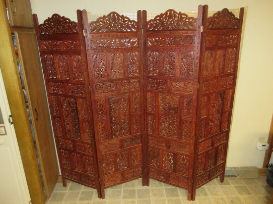 Phenomenal Hand Crafted India Partition 4 Panel Hinged Divider Folding Screen Room Divider