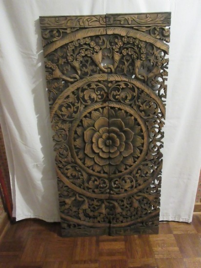 2 Large Carved Prestigious Traditional Design Wood Medallion Design Panes