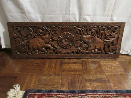 Impressive Carved Wooden Complex Design Wall Plaque Center Flower Medallion Flanked