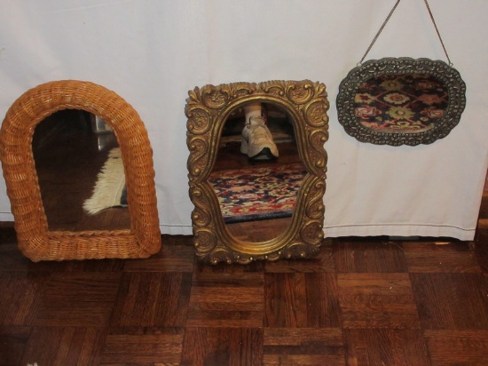 3 Decorative Accent Wall Mirror Arched Wicker 16" x 12" Natural Finish, India Embellished