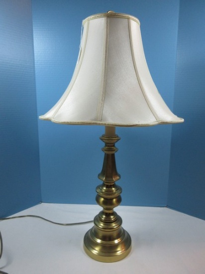 Refined Brass Candlestick 29" Table Lamp w/ Flared Bell Scalloped Shade