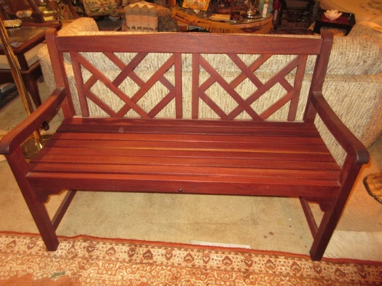 Chippendale Style Solid Wood Patio Garden Porch Bench Arm Rest Slat Seat