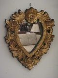 Balinese Ornately Embellished Heart Framed Wall Mirror Antique Gilt Patina Jeweled Accents