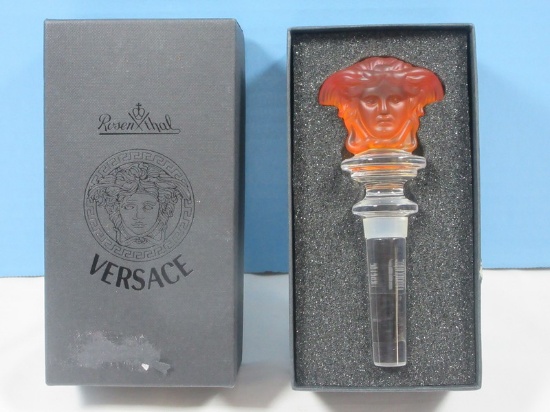 Rosenthal Versace Medusa Amber Frosted Head Wine Bottle Stopper NIB