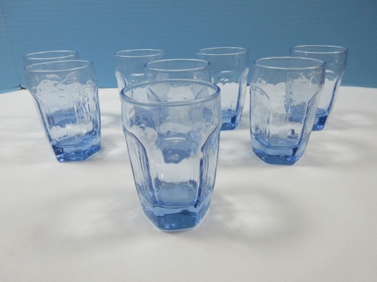 Set of 8 Libbey Glass Co. Chivalry Blue Pattern 3 1/4" Flat Juice Glasses 12 oz. Heavy Textured?.