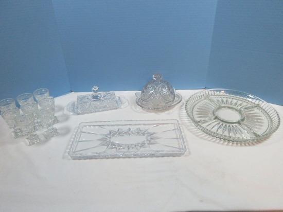 Lot Pressed glass Come Covered Butter Dish Flower Medallion, 8 Imperial Glass-Ohio Cape Cod-