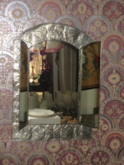 India Arts imports Embellished Tri-fold Wall D‚cor Framed Mirror Embossed Flowers & Pair of?