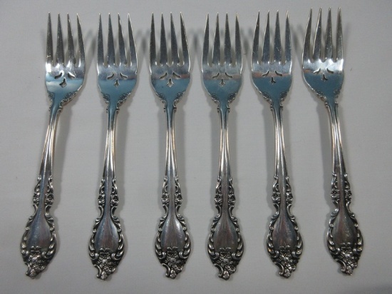 6 Oneida Heirloom Sterling Silverware Individual Pierced Salad Forks 281G+-