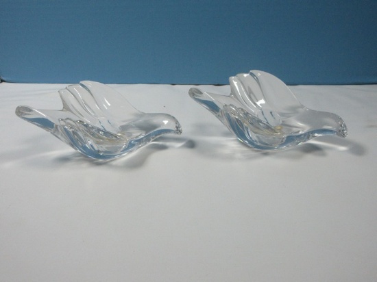Pair Gorham Full Lead Crystal West Germany Dove Figural Tapered Candle Holders 6" x 2 1/2"