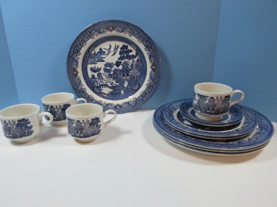 12 pcs. Churchill China Blue Willow Georgian Shape Dinnerware.     Made in England