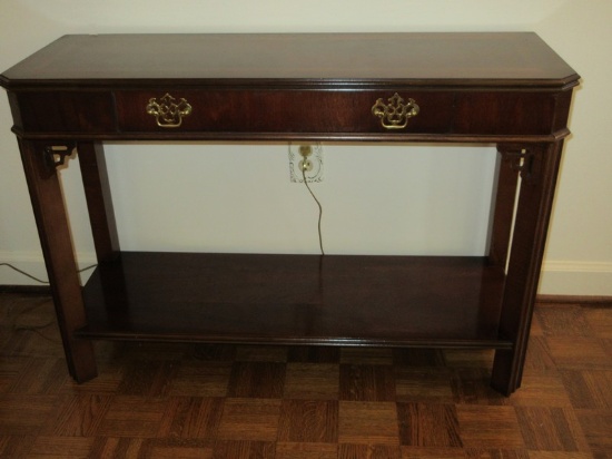 Lane Furniture Mahogany Chinese Chippendale Style Console Hall/Sofa table w/Dovetail Drawer
