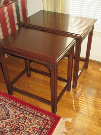Exquisite Set of 2 Mahogany Chinese Chippendale Style Nesting Tables w/Trim