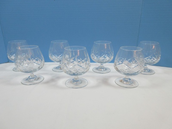 Set of 7 Tuscany Crystal Lillian Pattern Criss-Cross & Vertical Cuts on Bowl Brandy Glasses