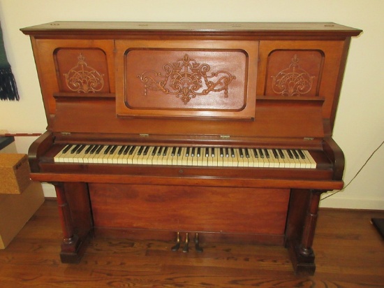 Antique W.W. Kimball Co. World's Columbian Exposition 52" Upright Piano Heavily Embellished