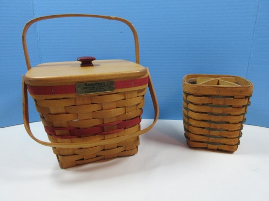 2 Collectors Longaberger Hand Woven Baskets Heartland Spoon Basket Circa 1990