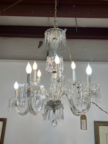 Gorgeous Palatial Crystal 10 Arm chandelier cut Criss-Cross Design 2 Tier Fount/Column & Boboches w/