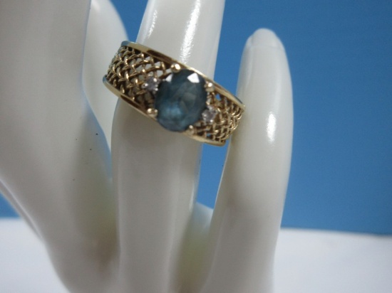 Lady's 14KP Plum Gold Filigree Blue Topaz Natural Transparent Topaz Ring w/Diamond Accents?.