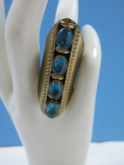 Lady's Brass Simulant Topaz Gemstones Statement Ring  Adjustable Size