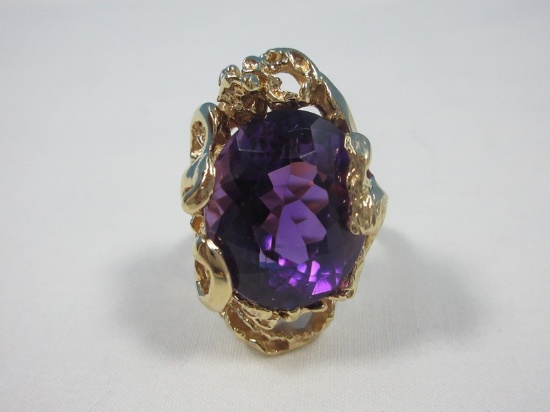 14KP (Plumb) Gold Lady's Fashion Statement Ring Transparent Oval faceted Amethyst Ins.=$3,800