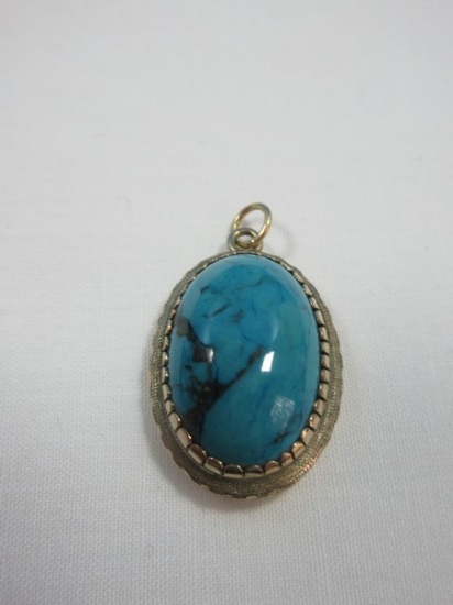 Lady's Turquoise Pendant 14Kt 2.2 Pennyweights Natural Oval Shaped Cabochon Cut?.