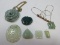 Lot Carved Jade Pendant Double Happiness Chinese Symbol, Reversable Pendant Horse/Cross