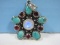 925 Sterling Turquoise Cabochon, Amethyst Rhinestone & Center Iridescent Stone Pendant