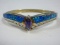 Bobby Dazzler Stamped A.K. 925 Sterling Gold Overlay Synthetic Opal Bangle Hinged Bracelet ?