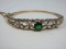 Stamped 925 Sterling Gold Overlay CZ & Simulated Emerald Center Stone Hinged Bracelet