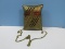 Brass Pillow Purse Shoulder Bag Pierced Reticulated & Stem Flower Design Curb Chain