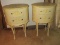 Pair Oval French Cottage Side Tables Hand Painted Pastel Floral Spray Antiqued Patina 2 Drawers