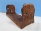 India Folk Art Carved Sheesham Wood Figural Elephants Adjustable Slide Bookends