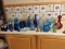 Lot Cobalt Blue Glass Tilt Lid Canister, Medicine Bottles, Blue Opalescent Footed Dish, Emily's..