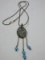 Italy 925 Sterling Snake Chain Necklace w/ Filigree Pendant Dangle Turquoise Beads