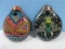 2 Clay Flute Whistles Hand Crafted Pendants Unique Painted Designs