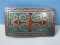 Sterling Native American Navajo Design Belt Buckle Turquoise and Coral w/ Incised Design