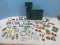 Plastic Turquoise Color Jewelry Box Filled w/ Misc. Fashion Jewelry Earrings, Sweater Clasp