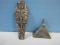 2 Sterling Egyptian Revival Pendants Mummy Sarcophagus and Pyramid