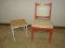 Bassett Furniture Groovy Retro Orange Chair White Vinyl Padded Back/Seat & Side Accent table