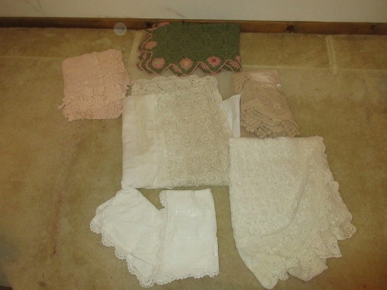 Lot Vintage Crochet Classic Design Coverlet Bedspread, Queen Size Crochet Dust Ruffle, 2?..
