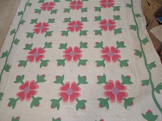 Handmade Beautiful Rose of Sharon Applique Quilt by Florence Cutright Dec. 1961
