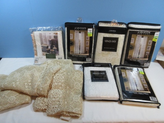 Lot 4 Hand Crocket Lace Curtain Panels 42 x 36, 5 Packs J. Queen New York Vernazza Sheer Panels