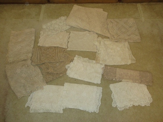 Lot Crochet Lace Dresser Scarves, Table runners, Oval Table Cloth, Card Table Cloth etc..