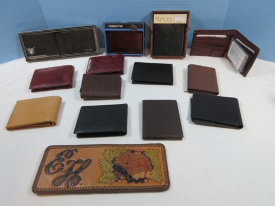 14 New Leather Men's Billfolds, Rolfs Flip Fold, Claiborne Passcase  etc..