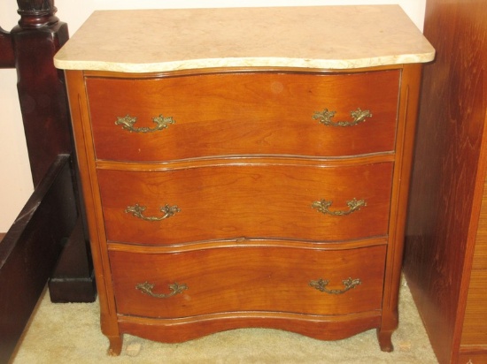 French Inspired Serpentine Bachelor's Chest/3 Drawer Night Stand w/ Portugal Marble Top