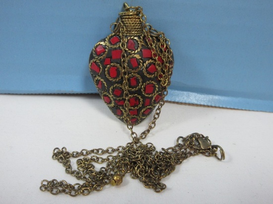 Necklace India Mosaic Perfume Oil Bottle Coral Circular Design