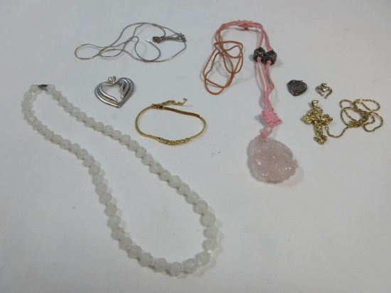 Jewelry 925 Sterling Necklaces, Possibly Gold Nugget Cross Pendant, Sterling Heart Pendant, ?