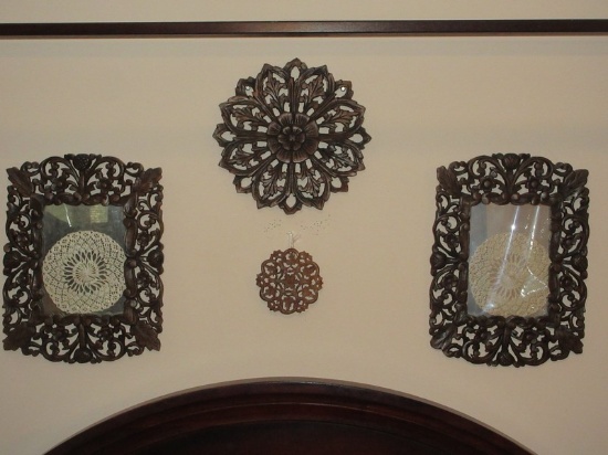 Collection Folk Art Carved India Shesham Wood Vignette Intricately Detailed Pair Of Framed