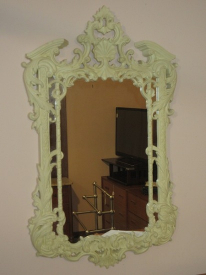 Stunning Baroque Ornate Framed Wall Mirror Ivory Patin Molded Frame