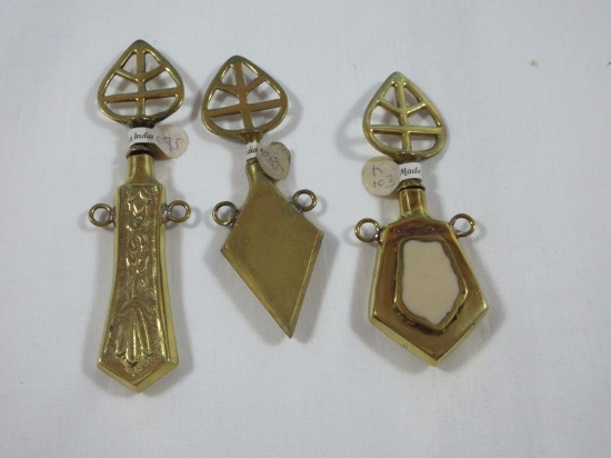 3 India Brass Snuff Pendant Bottles Various Design